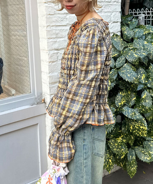 HELLO.SANFRANCISCO(ハローサンフランシスコ)の「【HELLO.SANFRANCISCO/ハローサンフランシスコ】配色メローシャーリングチェックブラウス(シャツ/ブラウス・レディース・グレー/ブラウン・ONE SIZE)」の11枚目の写真