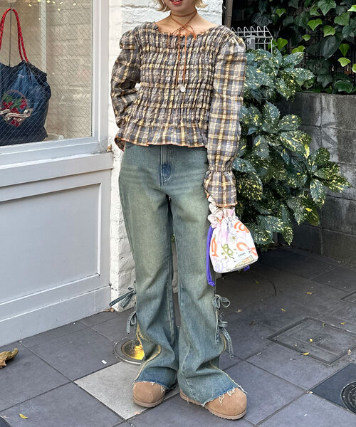 HELLO.SANFRANCISCO(ハローサンフランシスコ)の「【HELLO.SANFRANCISCO/ハローサンフランシスコ】配色メローシャーリングチェックブラウス(シャツ/ブラウス・レディース・グレー/ブラウン・ONE SIZE)」の13枚目の写真