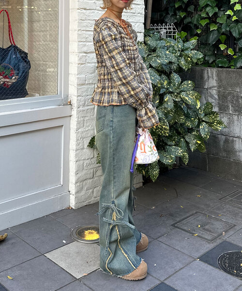 HELLO.SANFRANCISCO(ハローサンフランシスコ)の「【HELLO.SANFRANCISCO/ハローサンフランシスコ】配色メローシャーリングチェックブラウス(シャツ/ブラウス・レディース・グレー/ブラウン・ONE SIZE)」の14枚目の写真