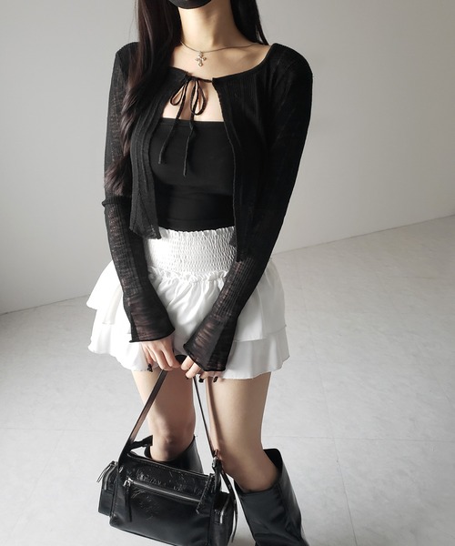 me+em select(ミームセレクト)の「【 2color 】フロントリボンシアーニットショートカーディガン / front ribbon sheer knit short cardigan(カーディガン/ボレロ・レディース・ブラック/ホワイト・FREE)」の13枚目の写真