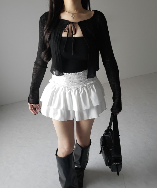 me+em select(ミームセレクト)の「【 2color 】フロントリボンシアーニットショートカーディガン / front ribbon sheer knit short cardigan(カーディガン/ボレロ・レディース・ブラック/ホワイト・FREE)」の14枚目の写真