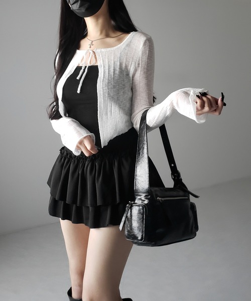 me+em select(ミームセレクト)の「【 2color 】フロントリボンシアーニットショートカーディガン / front ribbon sheer knit short cardigan(カーディガン/ボレロ・レディース・ブラック/ホワイト・FREE)」の10枚目の写真