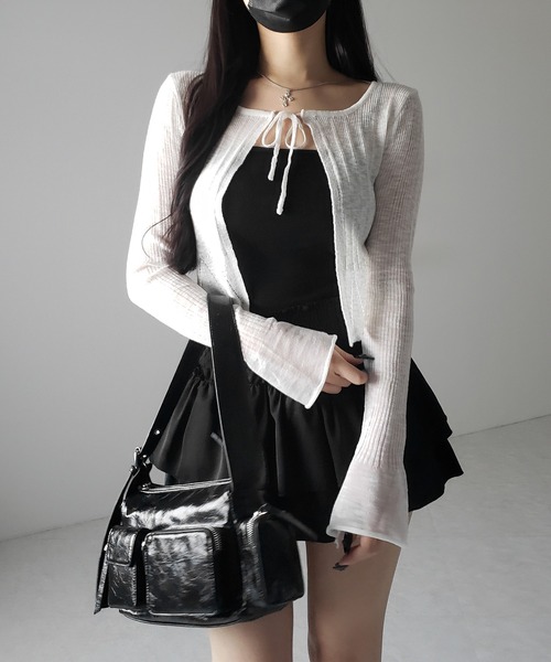 me+em select(ミームセレクト)の「【 2color 】フロントリボンシアーニットショートカーディガン / front ribbon sheer knit short cardigan(カーディガン/ボレロ・レディース・ブラック/ホワイト・FREE)」の11枚目の写真