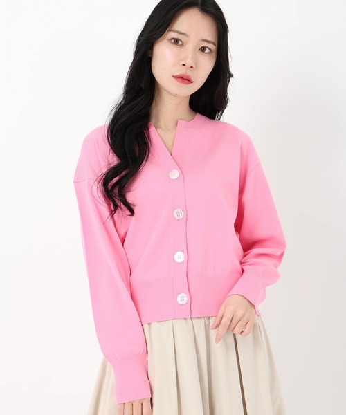 STRAWBERRY-FIELDS（ストロベリーフィールズ）の「キーネックニットカーディガン　カーディガン（カーディガン/ボレロ・レディース・グリーン/ホワイト系その他/ピンク系その他/ダークオレンジ・2）」の14枚目の写真