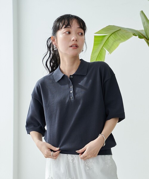 coen（コーエン）の「サラコポロサマーニット（ニット/セーター・レディース・クリーム/ダークグレー/ライトグレー・M/L）」の9枚目の写真