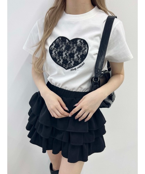 PHILLY（フィリー）の「【プチプラ\2199★】ハートレースワッペンTシャツ（Tシャツ/カットソー・レディース・ホワイト/ピンク/ブラック・FREE）」の2枚目の写真