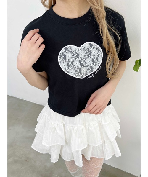 PHILLY（フィリー）の「【プチプラ\2199★】ハートレースワッペンTシャツ（Tシャツ/カットソー・レディース・ホワイト/ピンク/ブラック・FREE）」の3枚目の写真