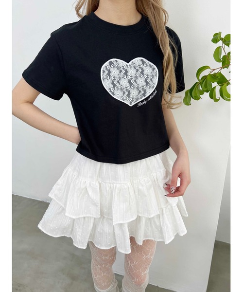 PHILLY（フィリー）の「【プチプラ\2199★】ハートレースワッペンTシャツ（Tシャツ/カットソー・レディース・ホワイト/ピンク/ブラック・FREE）」の9枚目の写真