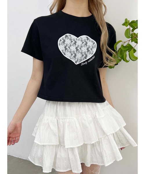 PHILLY（フィリー）の「【プチプラ\2199★】ハートレースワッペンTシャツ（Tシャツ/カットソー・レディース・ホワイト/ピンク/ブラック・FREE）」の10枚目の写真