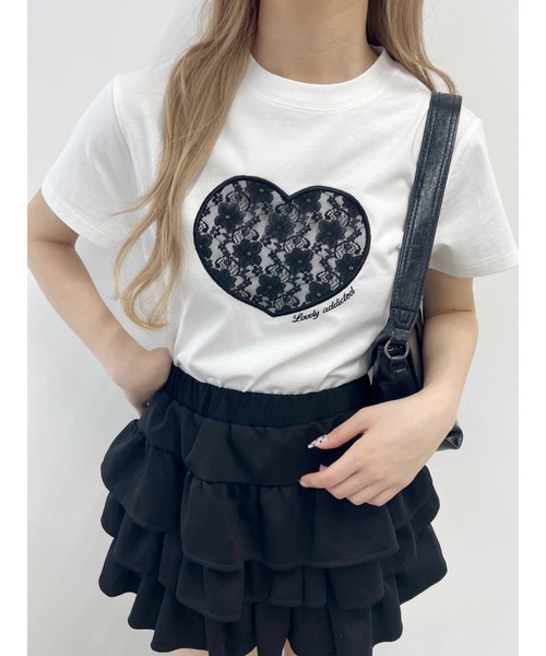 PHILLY（フィリー）の「【プチプラ\2199★】ハートレースワッペンTシャツ（Tシャツ/カットソー・レディース・ホワイト/ピンク/ブラック・FREE）」の4枚目の写真