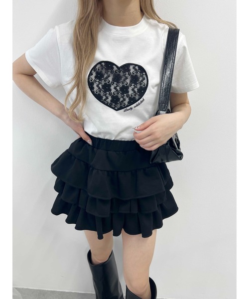 PHILLY（フィリー）の「【プチプラ\2199★】ハートレースワッペンTシャツ（Tシャツ/カットソー・レディース・ホワイト/ピンク/ブラック・FREE）」の5枚目の写真