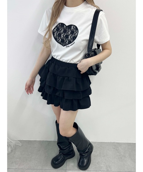 PHILLY（フィリー）の「【プチプラ\2199★】ハートレースワッペンTシャツ（Tシャツ/カットソー・レディース・ホワイト/ピンク/ブラック・FREE）」の6枚目の写真