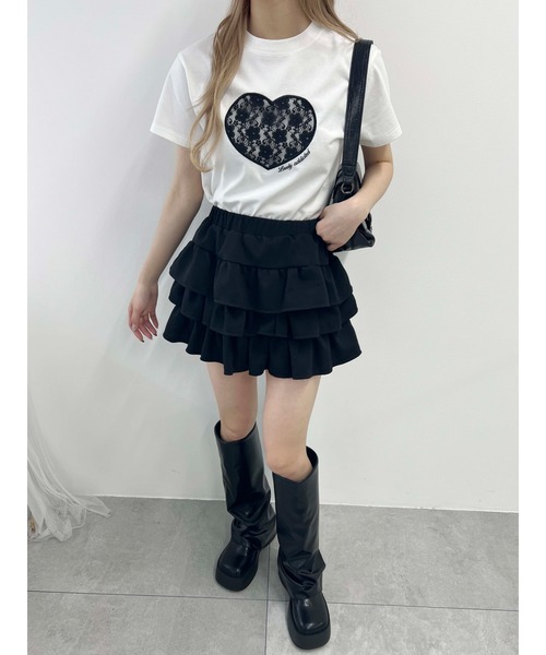 PHILLY（フィリー）の「【プチプラ\2199★】ハートレースワッペンTシャツ（Tシャツ/カットソー・レディース・ホワイト/ピンク/ブラック・FREE）」の7枚目の写真