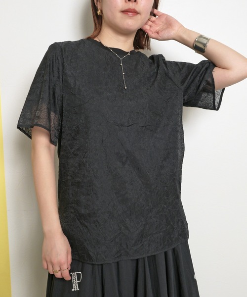 セール】刺繍レースドッキングトップスシアーレイヤード バック