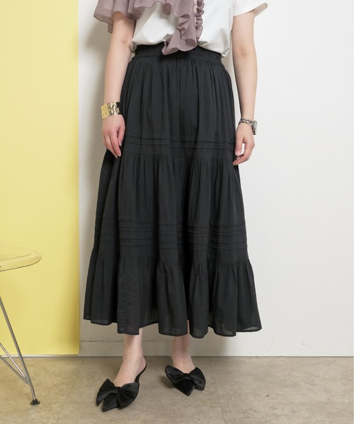 【希少】キャピタル ティアード プリーツ アシンメトリー リネン混 スカート 黒 希少】キャピタル ティアード プリーツ アシンメトリー リネン混