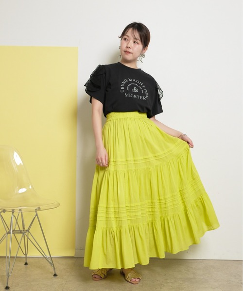 インド綿 ピンタック ボリューミーティアードスカート Palm Riche