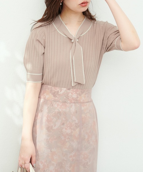 ニットス ボウタイ バイカラー WEB限定 / パール付きボウタイバイカラーニット | natural