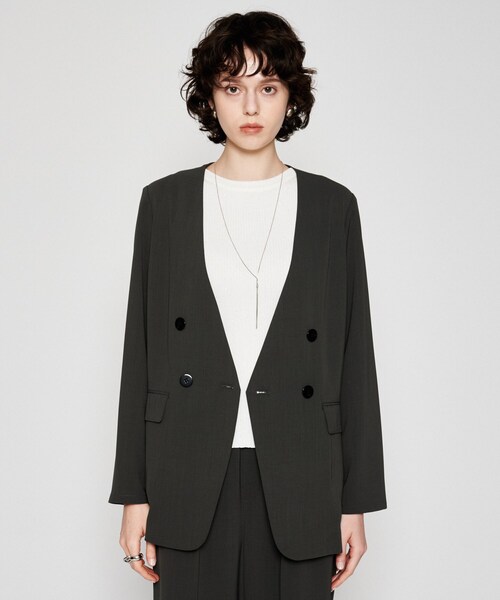 cloenc(クロエンス)の「【セットアップ/マシンウォッシュ】ノーカラージャケット(ノーカラージャケット・レディース・グレー/チャコールグレー/ナチュラル・01/02/03)」の2枚目の写真