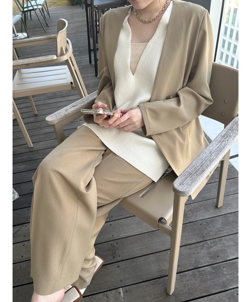 cloenc(クロエンス)の「【セットアップ/マシンウォッシュ】ノーカラージャケット(ノーカラージャケット・レディース・グレー/チャコールグレー/ナチュラル・01/02/03)」の6枚目の写真