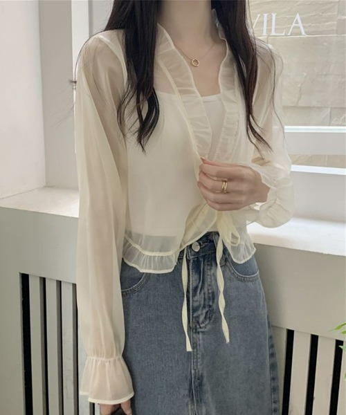 カーディガン シアーシャツ ブラウス レディース ショート丈 ボレロ 薄手 軽量 シースルー シフォンブラウス 日除け UVカット フリル 楽天市場】シフォンシャツ カーディガン レディース 透ける