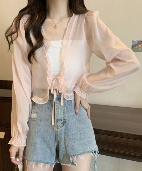 フリルスカート、ブラウス、カーディガンの３点セットです❣ シャツ+プリーツスカート+カーディガン3点セット(47