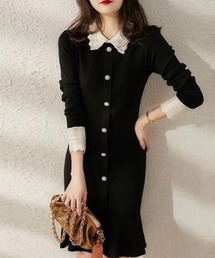 maison de LATIR（メゾンドラティール）の「部分レースデザイン襟付きニットワンピース（ワンピース）」