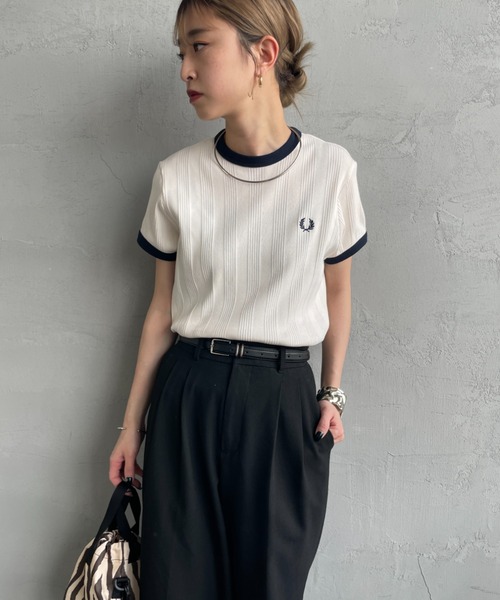 [FRED PERRY/フレッドペリー] クロップド丈 ランダムリブカットソー FRED PERRY tシャツ 「FRED PERRY/フレッドペリー」 クロップド