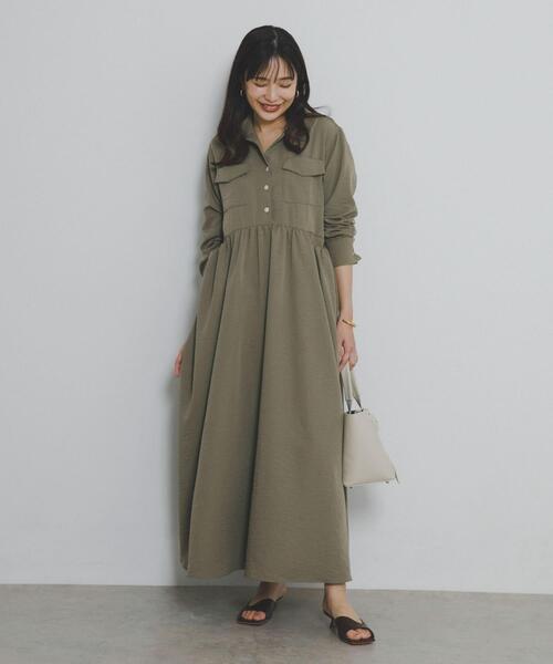 F by ROSSO(エフバイロッソ)の「フラップデザインシャツワンピース(ワンピース・レディース・ライトベージュ/カーキ・38/36)」の2枚目の写真