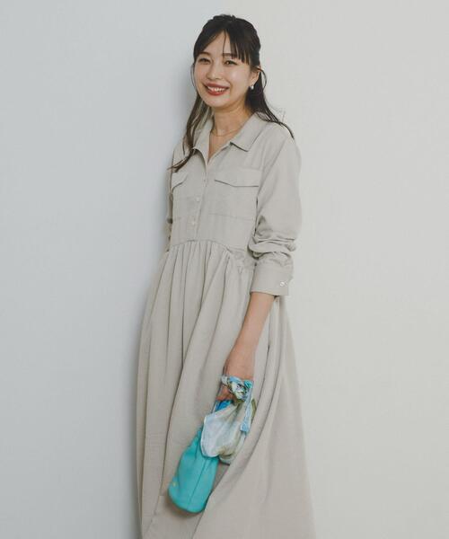 F by ROSSO(エフバイロッソ)の「フラップデザインシャツワンピース(ワンピース・レディース・ライトベージュ/カーキ・38/36)」の11枚目の写真
