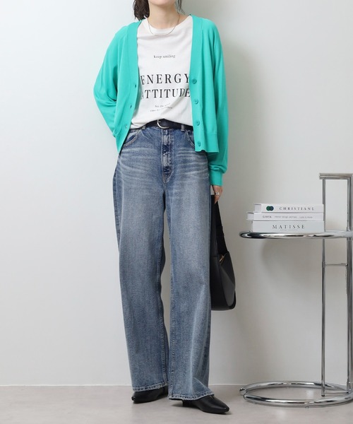 EGLANTINE（エグランティーヌ）の「EGLANTINE Vネック 薄手 長袖ニットカーディガン（カーディガン/ボレロ・レディース・ブラック/オフホワイト/グリーン/コーラル・40）」の16枚目の写真