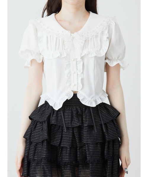 Ank Rouge(アンクルージュ)の「コルセットセーラーリボンブラウス(シャツ/ブラウス・レディース・ブラック/オフホワイト・M)」の3枚目の写真