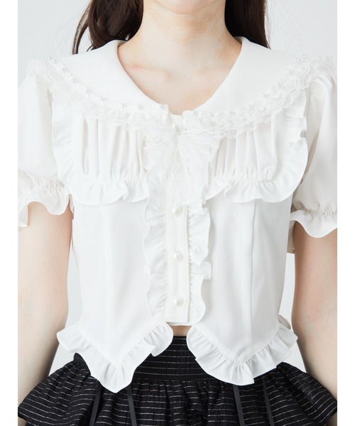 Ank Rouge(アンクルージュ)の「コルセットセーラーリボンブラウス(シャツ/ブラウス・レディース・ブラック/オフホワイト・M)」の4枚目の写真