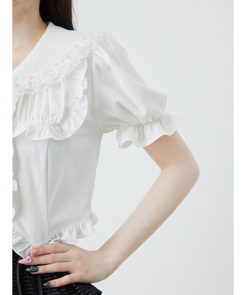 Ank Rouge(アンクルージュ)の「コルセットセーラーリボンブラウス(シャツ/ブラウス・レディース・ブラック/オフホワイト・M)」の5枚目の写真