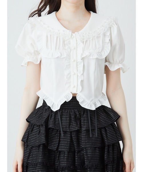Ank Rouge(アンクルージュ)の「コルセットセーラーリボンブラウス(シャツ/ブラウス・レディース・ブラック/オフホワイト・M)」の8枚目の写真
