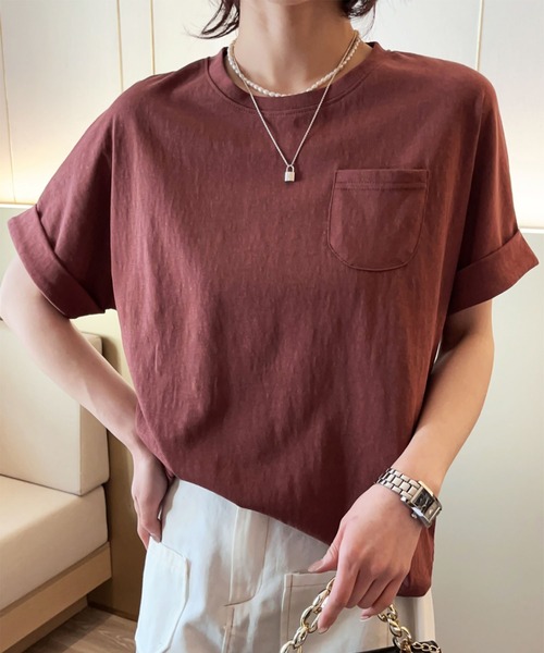BANICO(バニコ)の「【Banico】シンプルポケット付きTシャツ (SS)(Tシャツ/カットソー・レディース・ホワイト/ブラック/ベージュ/グレー/バーガンディー・FREE)」の7枚目の写真