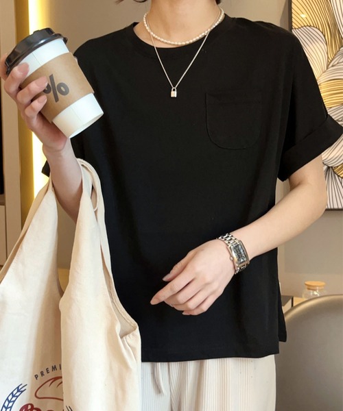 BANICO(バニコ)の「【Banico】シンプルポケット付きTシャツ (SS)(Tシャツ/カットソー・レディース・ホワイト/ブラック/ベージュ/グレー/バーガンディー・FREE)」の9枚目の写真