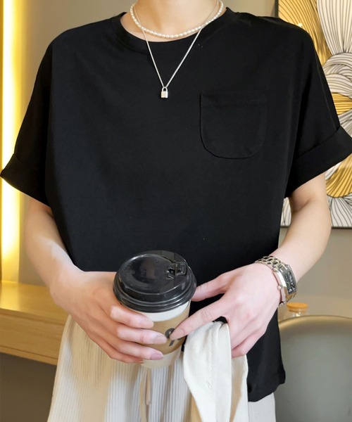 BANICO(バニコ)の「【Banico】シンプルポケット付きTシャツ (SS)(Tシャツ/カットソー・レディース・ホワイト/ブラック/ベージュ/グレー/バーガンディー・FREE)」の10枚目の写真