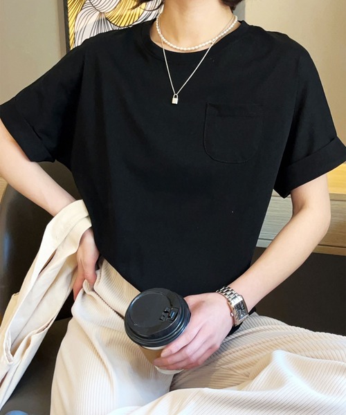 BANICO(バニコ)の「【Banico】シンプルポケット付きTシャツ (SS)(Tシャツ/カットソー・レディース・ホワイト/ブラック/ベージュ/グレー/バーガンディー・FREE)」の11枚目の写真