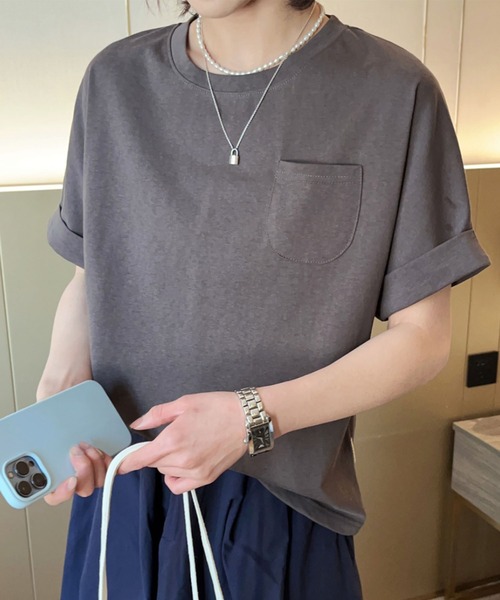BANICO(バニコ)の「【Banico】シンプルポケット付きTシャツ (SS)(Tシャツ/カットソー・レディース・ホワイト/ブラック/ベージュ/グレー/バーガンディー・FREE)」の16枚目の写真