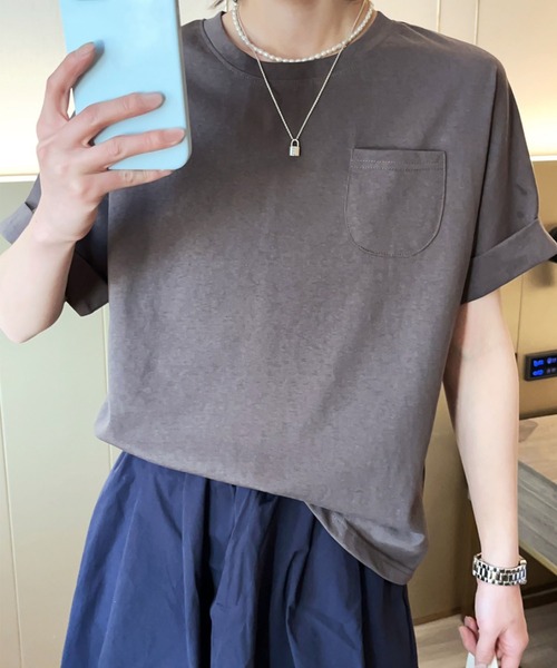BANICO(バニコ)の「【Banico】シンプルポケット付きTシャツ (SS)(Tシャツ/カットソー・レディース・ホワイト/ブラック/ベージュ/グレー/バーガンディー・FREE)」の17枚目の写真