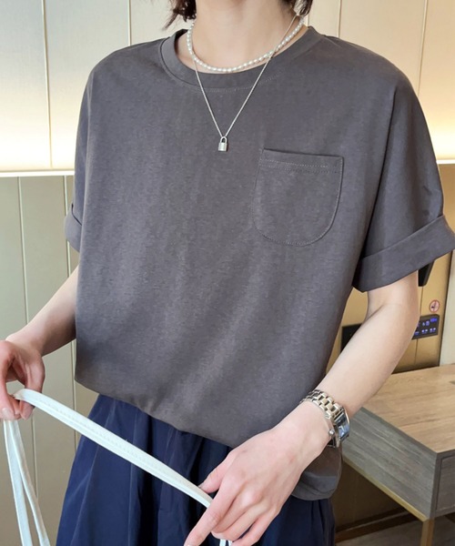 BANICO(バニコ)の「【Banico】シンプルポケット付きTシャツ (SS)(Tシャツ/カットソー・レディース・ホワイト/ブラック/ベージュ/グレー/バーガンディー・FREE)」の18枚目の写真
