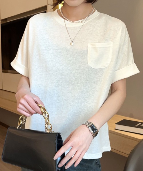 BANICO(バニコ)の「【Banico】シンプルポケット付きTシャツ (SS)(Tシャツ/カットソー・レディース・ホワイト/ブラック/ベージュ/グレー/バーガンディー・FREE)」の19枚目の写真