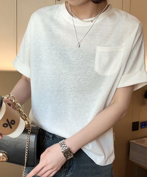 BANICO(バニコ)の「【Banico】シンプルポケット付きTシャツ (SS)(Tシャツ/カットソー・レディース・ホワイト/ブラック/ベージュ/グレー/バーガンディー・FREE)」の22枚目の写真
