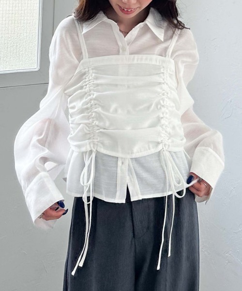 archives（アルシーヴ）の「ドロストビスチェ×シャツＳＥＴ（アンサンブル・レディース・イエロー/ブラック/オフホワイト/ブルー/クリーム・MEDIUM）」の3枚目の写真