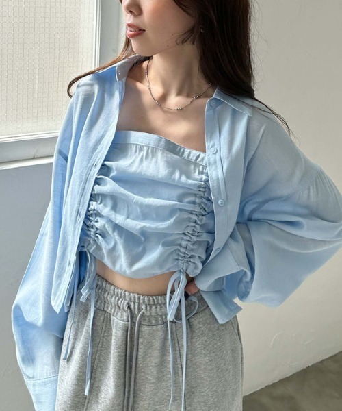 archives（アルシーヴ）の「ドロストビスチェ×シャツＳＥＴ（アンサンブル・レディース・イエロー/ブラック/オフホワイト/ブルー/クリーム・MEDIUM）」の6枚目の写真