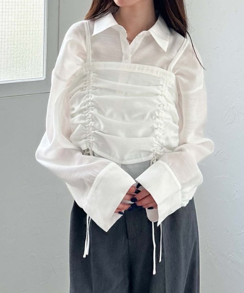 archives（アルシーヴ）の「ドロストビスチェ×シャツＳＥＴ（アンサンブル・レディース・イエロー/ブラック/オフホワイト/ブルー/クリーム・MEDIUM）」の15枚目の写真