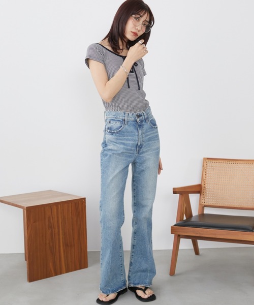 Auntie Rosa Holiday(アンティローザホリデー)の「レースアップボーダーコンパクトTEE(Tシャツ/カットソー・レディース・ブラック/ネイビー・FREE)」の8枚目の写真