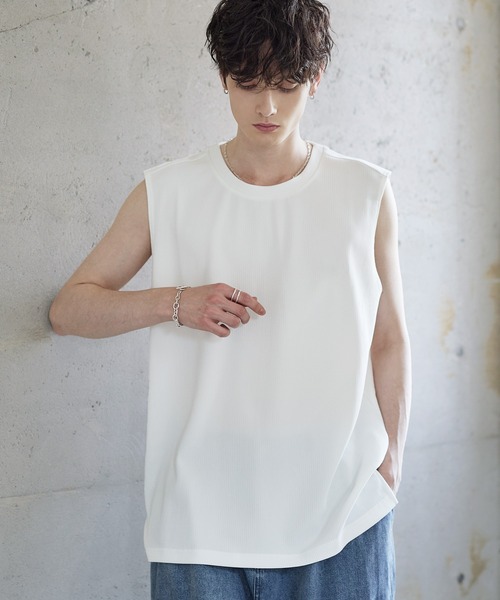 ETELIO（エテリオ）の「リップルプリーツレイヤードノースリーブ/タンクトップ（タンクトップ・メンズ・ブラック/ライトグレー/チャコール/ホワイト・XS/XL/L/M/S）」の18枚目の写真