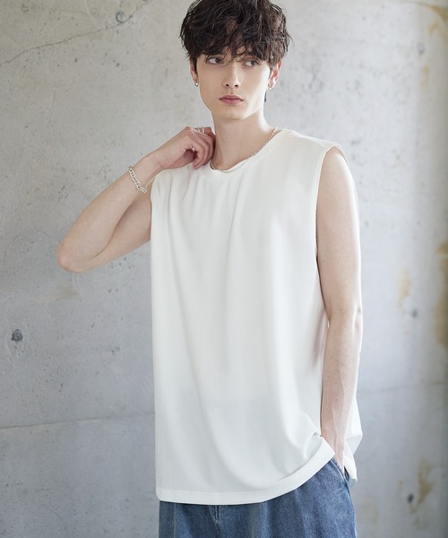 ETELIO（エテリオ）の「リップルプリーツレイヤードノースリーブ/タンクトップ（タンクトップ・メンズ・ブラック/ライトグレー/チャコール/ホワイト・XS/XL/L/M/S）」の15枚目の写真