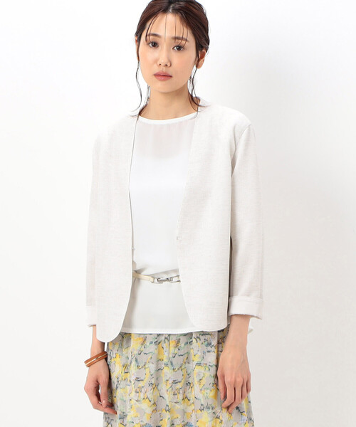 K.T KIYOKO TAKASE（キヨコタカセ）の「Ｗフェイスジャージー ノーカラージャケット（ノーカラージャケット・レディース・サックスブルー・9号）」の4枚目の写真